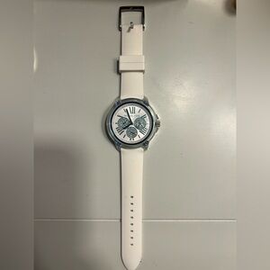 Michael Kors White Silicone Strap Watch Iridescent and Crystal Subdials